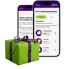 Zwei Smartphones zeigen Pax Care und die Vorsorgeanalyse. Daneben ein grünes Geschenk mit lila Pax-Band.
