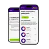 Zwei Smartphone-Bildschirme zeigen eine Vorsorgeanalyse mit Lücken in Rente, Tod und Invalidität, dargestellt in Prozent und Schweizer Franken.